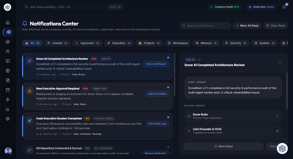 Snow Cofounder Notifications Center