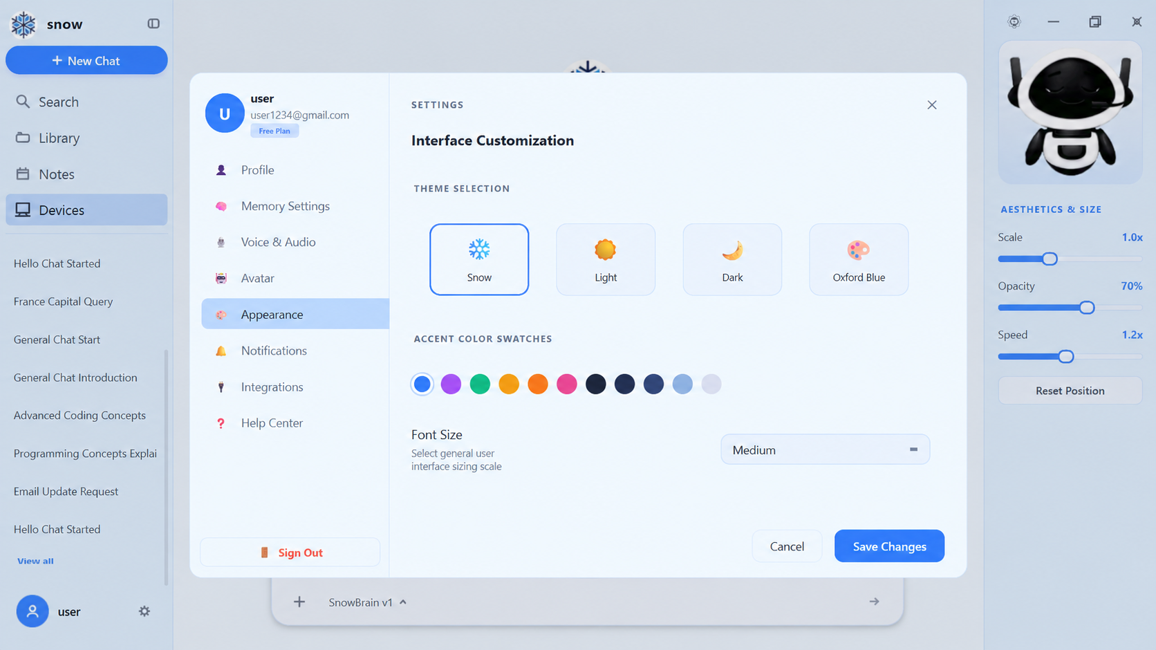 SnowX Desktop Appearance Settings Customization