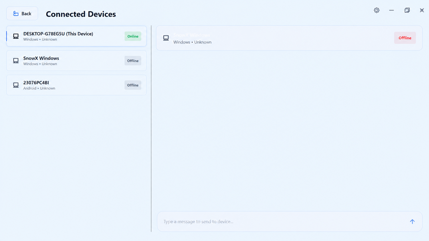 SnowX Desktop Connected Devices Management Interface