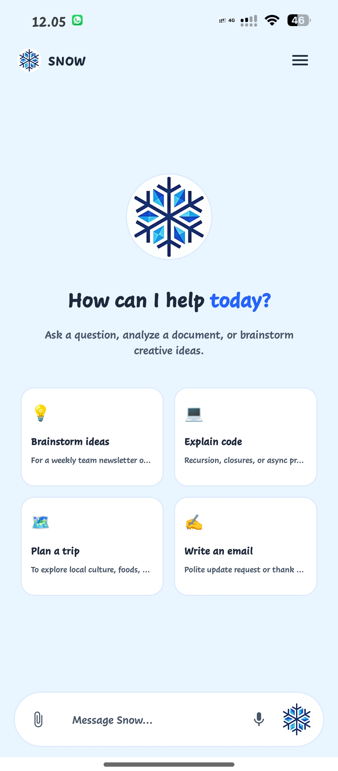 SnowX Mobile Home Interface Mockup