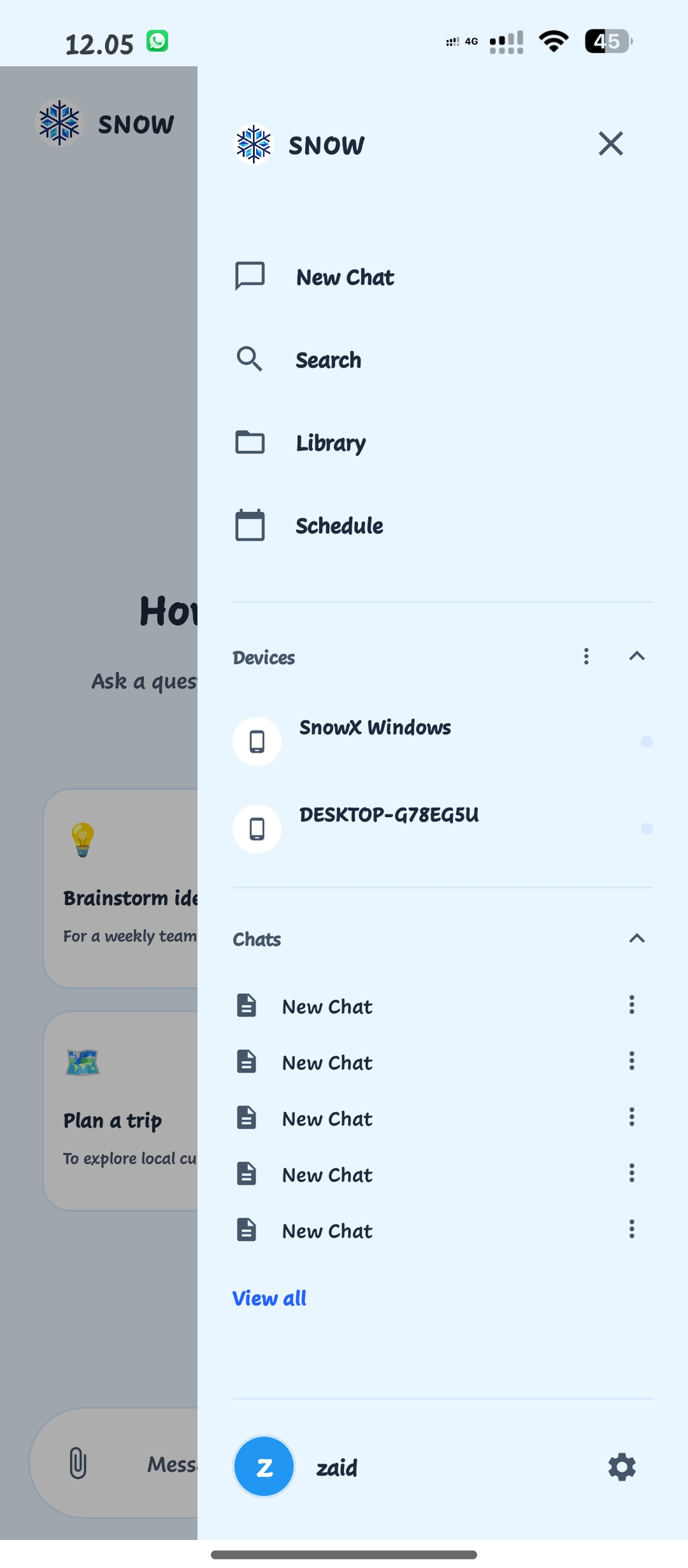 SnowX Mobile Navigation Drawer Interface