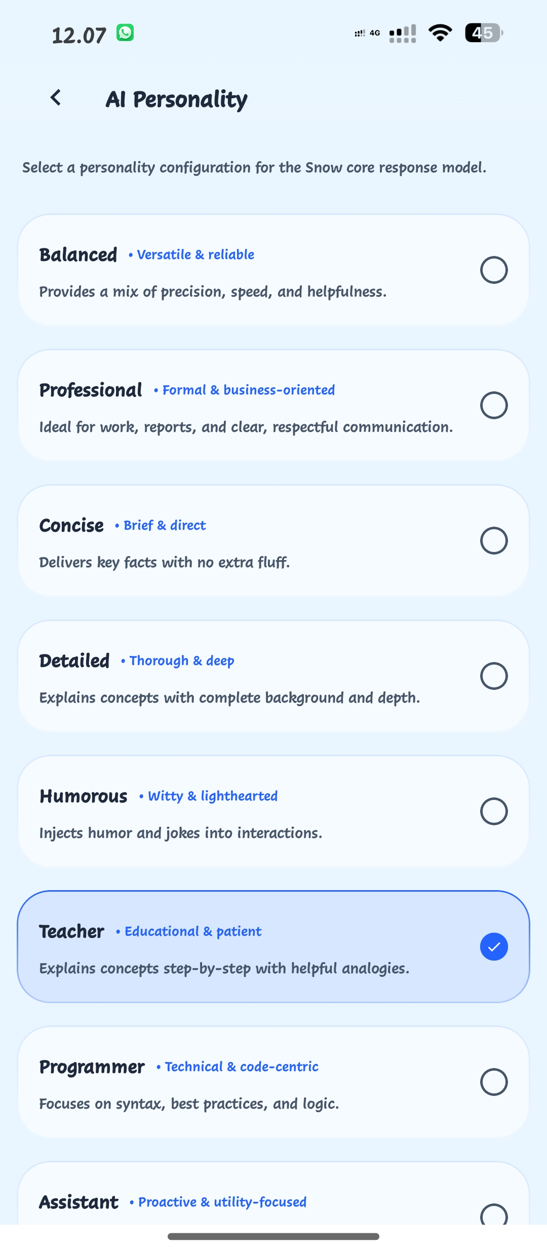 SnowX Mobile AI Personality Configuration