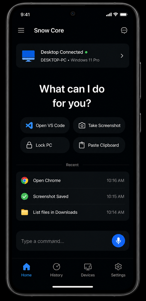 Snow Core Mobile Home Screen